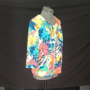 Floral Zip-Up Jacket Top By Onque Petite Size Medium